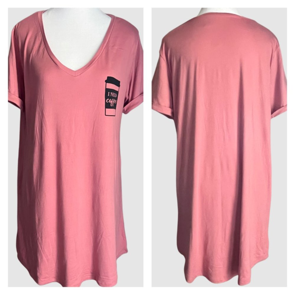 Hello Mello "I Need Coffee" PJ Shirt Dusty Rose Pink, NWOT - Size Medium/Large